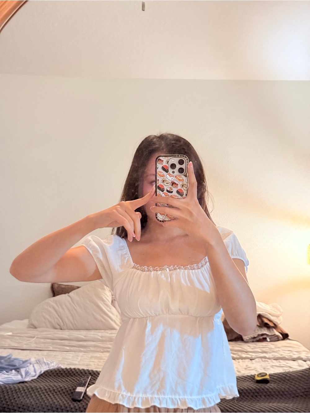 White Ruffle Square-Neck Cotton Top - Women's Dress